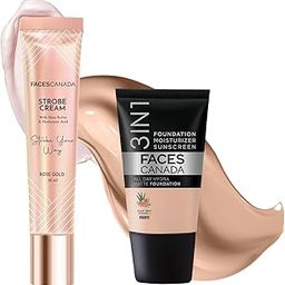 FACESCANADA Airbrushed Glow Full Combo - All Day Hydra Matte Foundation - Absolute Ivory 012 (18ml) + Strobe Cream - Rose Gold (18ml) | Illuminating & Glowing Makeup Base | 10HR Long Wear-54