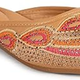 Embellished Slip-On Mules for Women – Stylish and Comfortable Ethnic Footwear Embroidered Heels For Women, Women's and Girl's Latest Stone Work with Designer Emboidery Ethnic Shoes Punjabi Jutis With Cushion FootBed Chappal-image-8