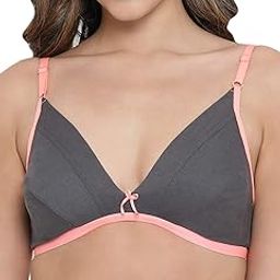 Women's Cotton Rich Solid Non-Padded Demi Cup Wire Free Everyday Bra - Dark Grey-image-28