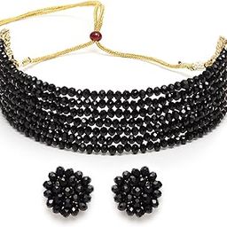 Black Crystal Beaded Choker Necklace Setfor Women-image-36