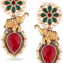 rubans Silver & Gold Dual-Plated Oxidised Long Tree Motif Engraved Dome Jhumka Earrings for Women – Festive & Traditional Looks-picture-21