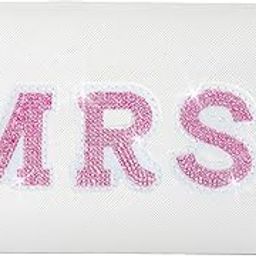 Siwara Bride Gifts Make Bag Preppy Patch Varsity Letter Cosmetic Toiletry Bag PU Leather Rhinestone Portable Makeup Bag Zipper Pouch Storage Purse Organizer, Pink-MRS, Casual-image-8
