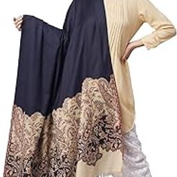 Pashutsh Women Navy Blue Woven Design Detail Designer Shawl-image-13