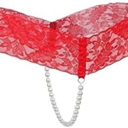 2xSexy Women Crotchless Panties Sheer Lace Thong Underwear Pearls Strings Red-image-78