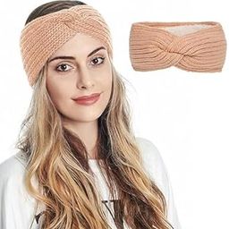 Women's Winter Warm Headband Fuzzy Fleece Lined Thick Knitted Ear Muffs Fashion Criss Cross Knotted Ear Warmers (Pink)-image-72