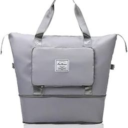 Womens Large Capacity Folding Travel Bag Lightweight Waterproof Foldable Travel Duffel Bag Weekender Overnight Bag Shoulder Bag with Dry and Wet Pocket Gym Tote Bag (Grey)-image-95