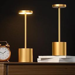 KriShit Mart Upgraded Cordless Table Lamp, 5000mAh Rechargeable Battery, IP54 Waterproof, Aluminum Alloy, Stepless Dimming Up to 40 Hours, for Buffet/Couple Dinner/Restaurant/Bedroom, Gold-image-3