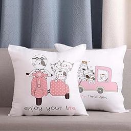 SCPmarts Flower Printed Cushion Cover Home Decorative Covers for Sofa Soft Solid Square Throw Pillow Cushion Covers Satin Cushion Covers Set of 2 Size 16 x 16 Inch (Theme 2)-image-57