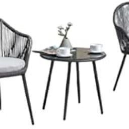 BOSSS FURNISHINGS Modern Rope Woven Outdoor Chair & Table Set with Cushions for Balcony, Garden & Patio (Set of 2 Chairs + 1 Table, Grey)-image-114