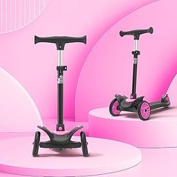 Bamura Playthings 3-Wheel Kick Scooter for Kids | Adjustable Height | Age 2–7 Years | 80Kg Weight Capacity | Pink Scooter for Boys & Girls | Smooth & Safe Ride (Pink)-image-1