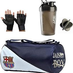 JAISBOY FCM Gym Bag Combo Sports Men's Combo of Leather Gym Bag, Gloves and Life Black Shake Fitness Kit Accessories-39