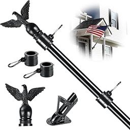 Flag Win 6FT Flag Pole Kit for House with Holder Bracket, Upgrade Stainless Steel Tangle Free Flagpole, Heavy Duty House Flag Pole Kit for 3x5 American Flag for Outside Porch,Outdoor,Boat (Black)-image-69