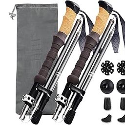 Rexmon Trekking Poles Collapsible Nordic Hiking Pole Pair - Trek-Z Cork Handle 2pc Ultralight Folding Walking Sticks, Lightweight Aluminum 7075 Foldable Trekking Stick for Trail Seniors Men Women-image-81