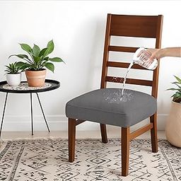 HOTKEI Pack of 4 Light Grey Dry Fit Dining Chair Seat Cover 220GSM Fabric Elastic Stretchable Water Resistant Dining Base Covers Protector Slipcover for Dining Table Chair Cover Set of 4 Seater-image-36