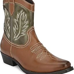 Men's Cowboy High Ankle Boots (Olive, 10)-image-54