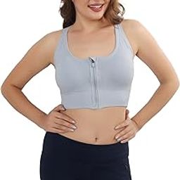Women's Front Zip Longline Sports Bra with Removable Pads | Double Criss Cross Back Support | Seamless Padded High Support-picture-1