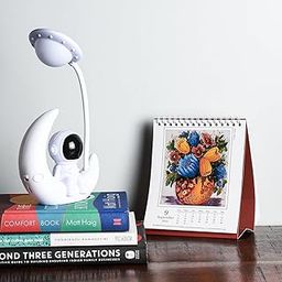 Lexton LED Astronaut Moon Shaped Table Lamp for Kids | 180 Degree Adjustable Desk Lamp for Study Room | USB Warm Light Children's Lamp (White, Pack of 1)-23