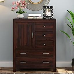 GADWAL FURNITURE Solid Sheesham Wood Wooden Chest of Drawers with 5 Drawer Storage | Multipurpose Storage Cabinet Rack for Bedroom Home Living Room (Maeve, Walnut Fininsh)-7