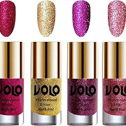 Volo Professionally Used Glitter Shine Nail Polish Combo Pack of 4(Magenta Glitter, Golden Glitter, Purple Glitter, Pink Glitter)-44