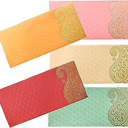 Foxtree® - Pack of 50pcs Premium 2 Colours of 25pcs Randomly Picked Colourful Printed Metallic Golden Envelope Design for Gifting Money, Shagun Cash Lifafa, Sagan Cards for Weddings/Birthdays/Rakhi-image-39