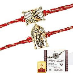Rakhi for Brother - Set of 2 Silver Rakhi with Greeting Card and Tikka - Bracelet Rakhi for Brother Bhaiya Bhabhi Men Boys Kids Bhai - Rrakshabandhan Rakhi-70