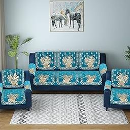 Dazzling DECOR Velvet Sofa Cover with Arm Covers Set of 5 Seater - Premium Sofa Covers 3 Seater and 2 Seater Full Cover Set for Couch Seat - Heavy Fabric Sofa Slip Back Protector, 1381_Aqua-image-37