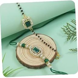 Pearl Bhaiya Bhabhi Lumba Rakhi & Mangalsutra Bracelet with Roli Chawal & Rakshabandhan Card-image-86