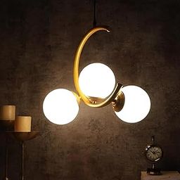 Lexton 3-Light Globe Chandelier Hanging Light Gold Modern Ceiling Pendant Lamp with White Glass Adjustable Cord Ceiling Light for Bedroom Living Dining Room(Golden PK-1)(Bulb not Included)-image-68