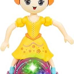 WISHKEY Plastic Walking Angel Doll Toy on Wheels, 360 Degree Rotating Doll with Disco Light Ball and Moving Hands, Adorable Rotating Princess with Music, Multicolor, 3+Years (Pack of 1)-5