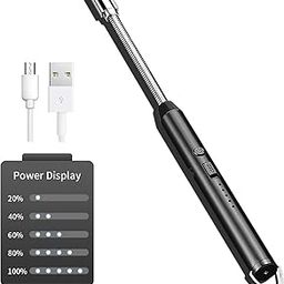 Gvolatee Stick Lighter, Electric Arc Lighter with Longer Neck, Electronic Lighter, USB Rechargeable, Windproof, Flameless for Kitchen, Stove, Camping, Fireworks, Fireplace, Candles, Lighting, Black-23