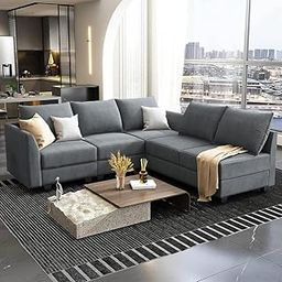 Sleepify Henrizon 5 Seater Fabric Corner Sofa Set (Grey)-image-47