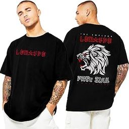 Men's Oversized Cottonblend Round Neck Half Sleeve Back Printed Drop Shoulder Tshirt(Color : Navy)-image-20