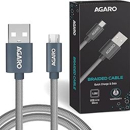 AGARO Micro Usb Charging & Data Tough Nylon Braided Cable For Android Smartphones 1.0 Meters, Grey-11