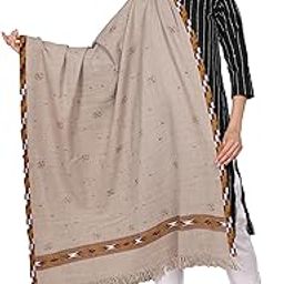 Shoogloo Mart: Women's Pure Handloom Kingri Jala with border Kullu Shawl Pure Wool (Light Grey)-picture-17