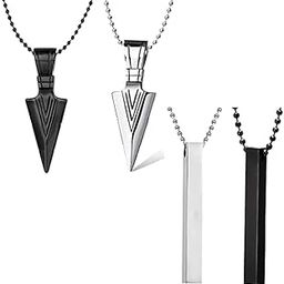 COLOUR OUR DREAMS Men's Fashion Jewellery Combo Pack of 4 Stainless Steel Solid Black and Silver Plating Stylish Pendants With Chain For Boys and Men PD1000876-1