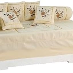SR Trading Diwan Set Cover with 1 Diwan Sheet, 2 Bolster Covers, 5 Cushion Covers – Elegant Floral Design, Soft & Durable Cotton Fabric for Home Decor (Cream Color)-image-48