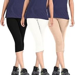 FeelBlue Premium Cotton Strachable Women's Casual/Gym/Sports 3/4Th Straight Fit Capri,Free Size, Pack Of 3 Capris-image-49