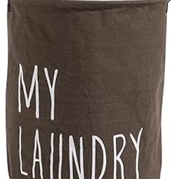 HOKIPO Folding Laundry Basket for Clothes; Round Collapsible Cotton Storage Basket with Lid (Drawstring Closure) - Large, Pack of 1, Brown (AR690)-image-25