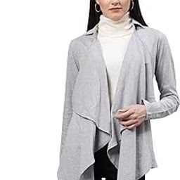 Women Solid Grey Melange Waterfall Shrug-picture-43
