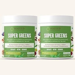 Rooted Actives Superfood Greens, Mushrooms & Herbs blend| (250 g), 22 Daily Greens & Fruits, 5 Mushrooms, Probiotics & Enzymes | Rich in vitamins, minerals, iron, fiber & antioxidants (Pack of 2)-20