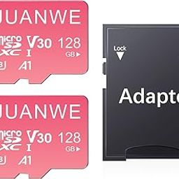 JUANWE 128GB Micro SD Card 2 Pack microSDXC Memory Card with SD Adapter C10 U3 A1 V30 Memory Card SD Card Pink, 128GB-1