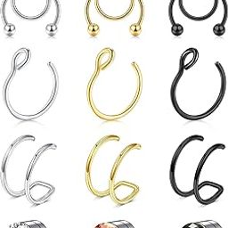 Fake Septum Fake Nose Ring Hoop 20G Faux Nose Piercing Hoop Clip on Nose Rings Non Piercing Fake Nose Septum Lip Ear Ring Faux Body Piercing Jewelry for Women Men-image-17