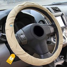 NIKAVI Hard Microfiber Leather Steering Wheel Cover (Medium -O)(38cm) Beige-image-19