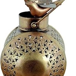 RusticDior Antique Gold Metal hundi Pattern with Bird Stand for Dhuni/Tea Light Lantern-image-10