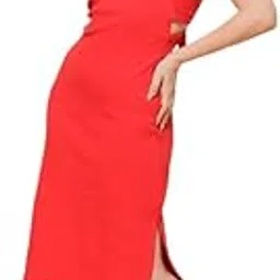 urban sundari Women Rib Cutout Backless Halter Neck Midi Bodycon Dress-picture-0