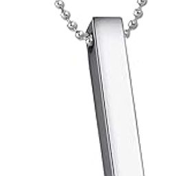 silver Pendant Necklace for Men Women Couples Boy girls Stainless Steel Bar black Necklaces Long Ball Chain Unisex boyfriend gents boys Vertical Stick Locket gym Valentine Platinum Stylish-image-24