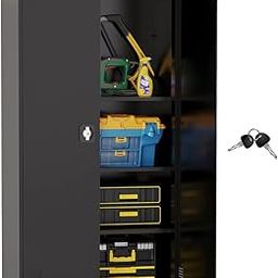 Metal Garage Storage Cabinet with 2 Doors and Adjustable Shelves, 72-Inch Lockable Steel Cabinet with Utility Locker, Large Tall File Cabinet for Office, Home, Garage - Black-image-72