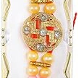 Swastika Designer Rakhi – Single Rakhi with Red & Pink Beads, Gold‑Tone Swastika Symbol Pendant, Skin‑Friendly Thread, Includes Roli & Chawal for Raksha Bandhan-image-22