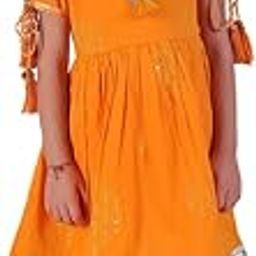 Festive Girls Orange Cotton Kurta and White Pyjama Ethnic Set-image-79