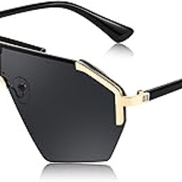 Fashion Flat One Piece Oversized Sunglasses Rimless Irregular Stylish Retro Design Shade Women Men E1264-image-24